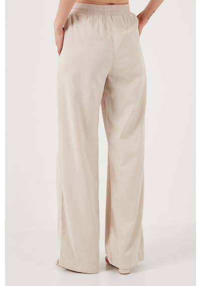Lela Relaxed Fit Yüksek Bel Bol Paça Bayan Pantolon 668Yp5040 Taş