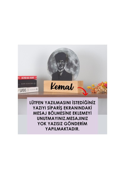 Led Işıklı Pleksi Dolunay Kişiselleştirilebilir Dekoratif Biblo Atatürk Portre Anahtar Askılığı Gri - 737347614 Gri