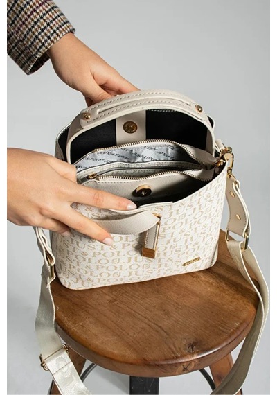 Just Polo Kadın Su Geçirmez Şık El & Omuz Çantası Ve Cüzdanı Kombin Shopper Vizon