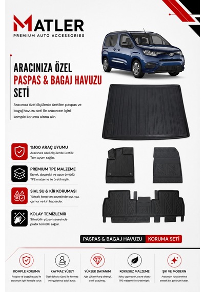 Toyota Proace City 2024 Model 4d Ekstra Havuzlu Paspas Ve Bagaj Havuzu Set