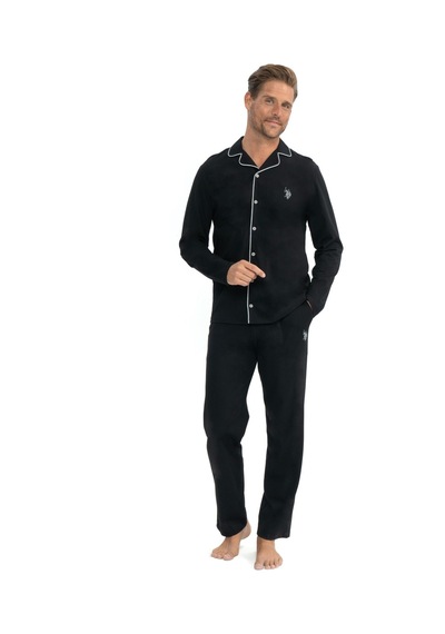 U.s. Polo Assn. 12039 Erkek Patlı Boydan Düğmeli Pijama Takımı Siyah