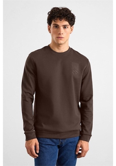 Süvari Koyu Kahve Regular Düz Baskılı İnterlok Bisiklet Yaka Cepsiz Sweatshirt Ssw2013700006-kh9 Koyu Kahverengi
