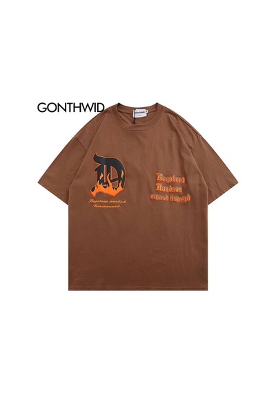 Flood Of Style Erkek Kahve Berg Baskılı Oversize Bisiklet Yaka Kahverengi