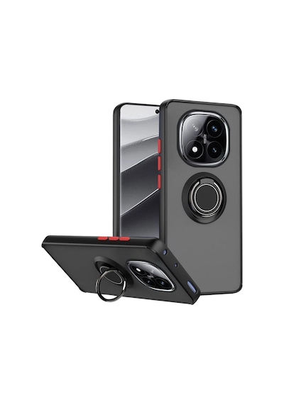 Redmi Note 14 Pro 4G Uyumlu Kılıf Yüzüklü Standlı Extra Darbe Koruma Sert Silikon Kapak -Siyah