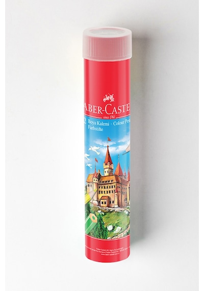 Faber-Castell Kuru Boya Kalemi, Kırmızı  Metal Tüp Kutu, 12 Renk, Tam Boy, Kalemtıraş Hediyeli, Yumuşak Mineli