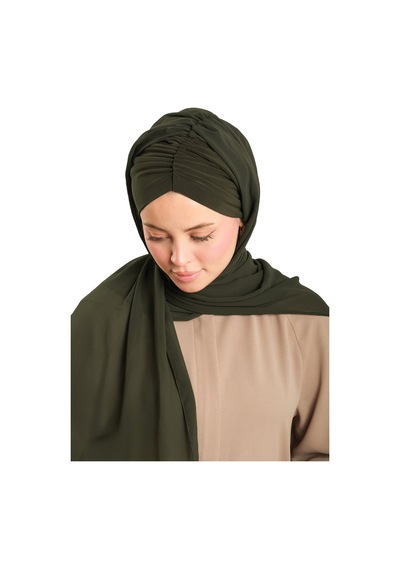 Hürrem Bone Haki Pratik Hazır Geçmeli Bone Şal Şifon Drapeli 2507 09 haki