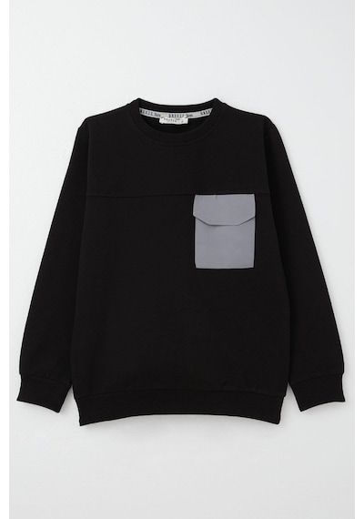 Breeze Erkek Çocuk Sweatshirt Kapaklı Cep Detaylı 6-12 Yaş, Siyah Siyah