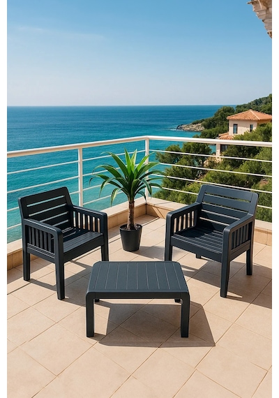 Lara 1+1 S Bahçe Balkon Teras Oturma Grubu Mindersiz - Antrasit