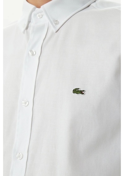 Lacoste Mens Slim Fit White Shirt Dar Kesim Pamuklu Erkek Gömlek Beyaz