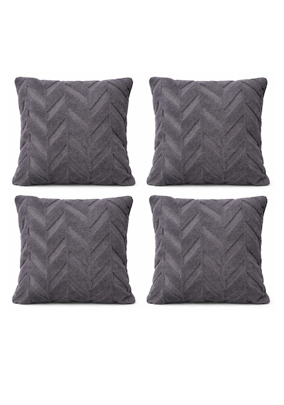 Peluş Dekoratif Kırlent Kılıfı İskandinav Zigzag-balıksırtı 4 Lü Set 42x42 Cm Antrasit