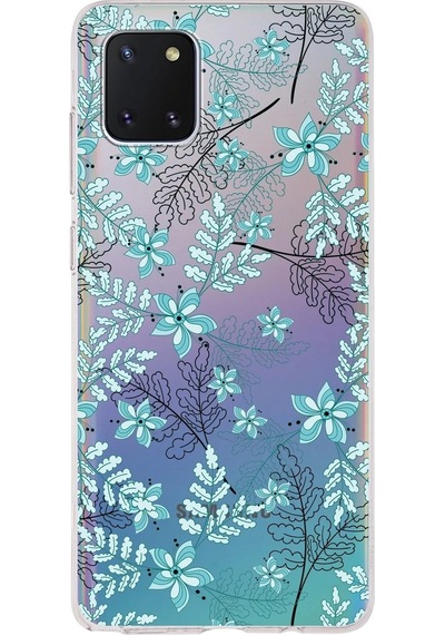 Samsung Galaxy A81 Uyumlu Kapak Floral Su Yeşili Tasarımlı Şeffaf Silikon Kılıf