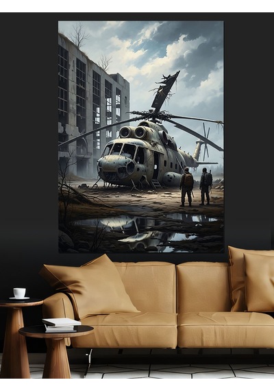 Ahşap Tablo Savaş Helikopteri Askeri Sahne