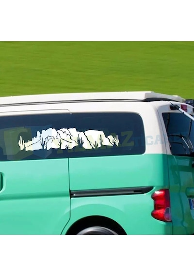 Kaktüs Orman Dağ Karavan Çekme Oto Sticker Etiket Yapıştırma