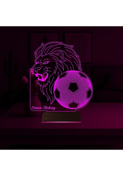 Luvivia Aslan Futbol Topu Taraftar Hediye Cimbom Kişiye Özel 3d Lamba - Masa Gece Lambası Şeffaf