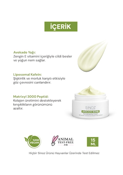 Sinoz Avokado Bomb Nemlendirici Canlandırıcı Göz Kremi 15 ML