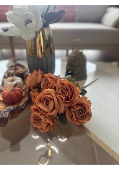 Yapay Çiçek 7li Gül Demeti 40 30cm 1.kalite Büyükboy Koyu Somon