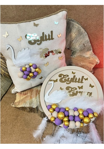Elizihediyelik Kuğulu Balonlu Bubble Kapı Süsü-Takı Yastığı Çok Renkli
