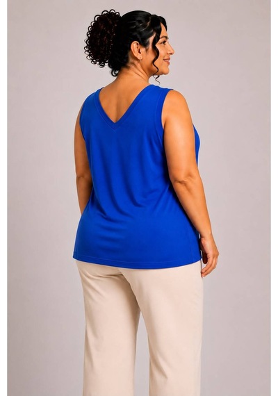 Paw Garage Kadın Büyük Beden Günlük Bluz - Ön Arka V Yaka Biyeli Atlet 2xl Sıyah 2xl Sıyah Pwgglm5159