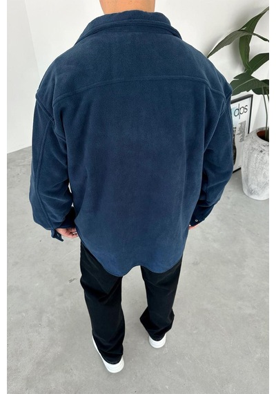 İndigo G Nakışlı Oversize Polar Gömlek İndigo