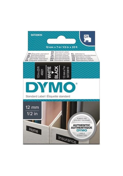 Dymo 45021 S0720610 D1 Siyah/Beyaz Yedek Şerit 12 MM X 7 M