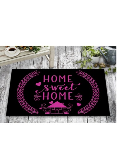 Kapı Önü Paspası 40x70 Cm Dekoratif Dijital Baskılı, Kaymaz Pvc Tabanlı, Dış Kapı Paspası Siyah