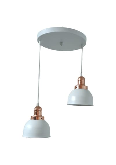 Rys Retro Metal Beyaz 2 Li Bakır Duylu Dekoratif Rustik Sarkıt Avize Çap :30 Cm