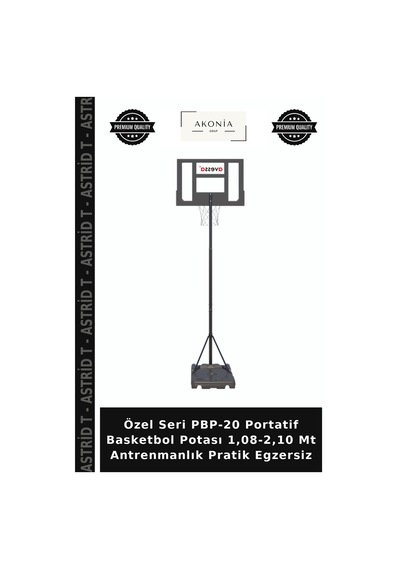 Özel Seri Pbp-20 Portatif Basketbol Potası 1,08-2,10 Mt Antrenmanlık Pratik Egzersiz