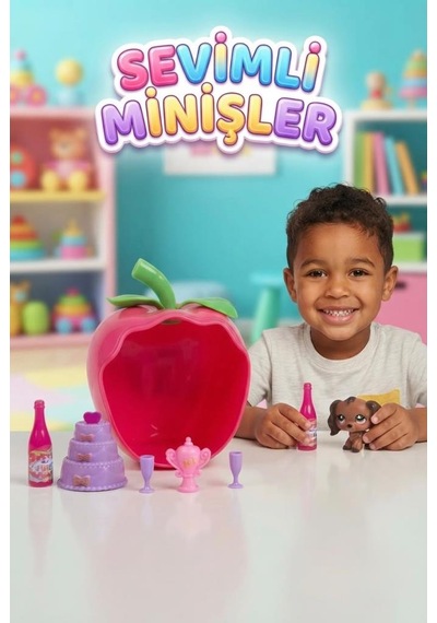 Sevimli Minişler Işıklı Elma Yuvalı Pet Shop Oyun Seti Kaleme Takılabilir Sevimli Köpek Figürlü Ve Aksesuarlı Çocuk Oyuncağı