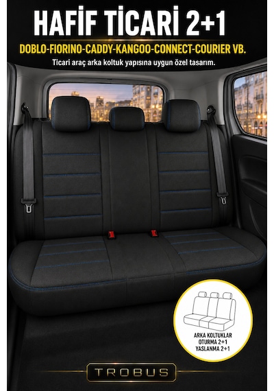 Vw Caddy 2015-2019 Uyumlu Lion Serisi 2+1 Ticari Tay Tüyü Mavi Koltuk Kılıfı