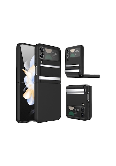 Samsung  Uyumlu  Galaxy Z Flip 3 Kılıf Belt Flip Kapak - Siyah Düz Renkli,