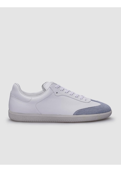 %100 Hakiki Deri Beyaz - Mavi Süet Bağcıklı Erkek Sneaker-beyaz Beyaz