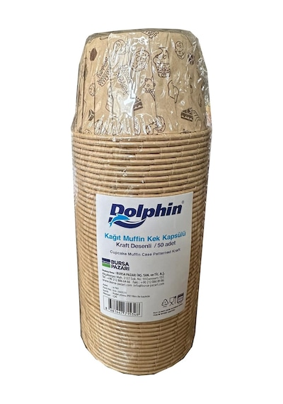 Dolphin Muffin Kağıt Karton Yazı Desenli Cupcake Kek Kalıbı Kapsülü Kabı - 50 Adetlik 10 Paket
