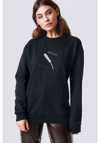 Death Note Books Baskılı Siyah Kadın Sweashirt