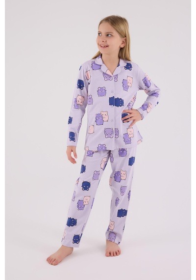 Rolypoly Kız Çocuk Gömlek Pijama Lila-1759 Lila