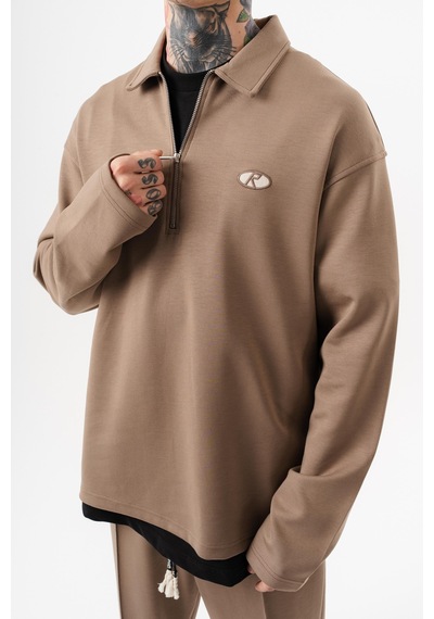 Respire Erkek Yarım Fermuarlı Modal Sweatshirt Vizon