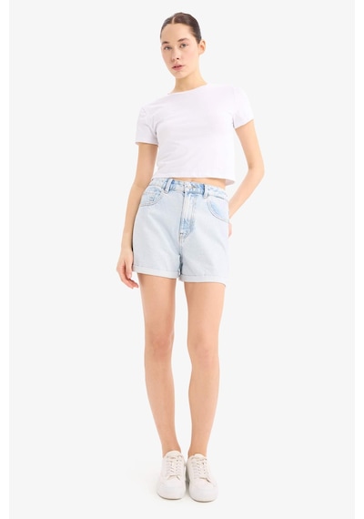 Defacto Mom Fit Yüksek Bel Katlamalı Paça Jean Şort E0521ax25smnm39 Mavi