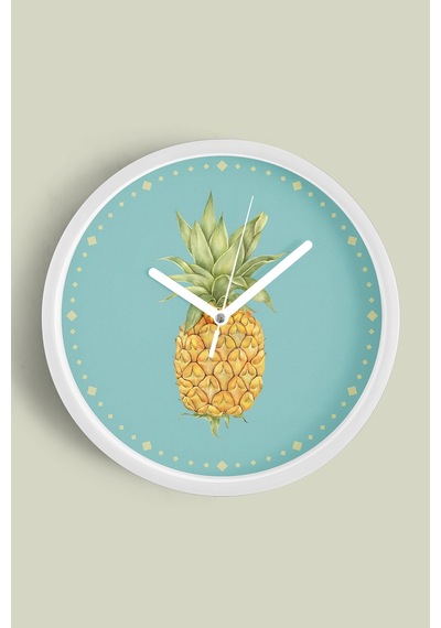 Ananas Tasarımı Mutfak Duvar Saati - 42cm - Önü Camlı Beyaz Kasa - Sessiz Mekanizma-jh0537 Beyaz