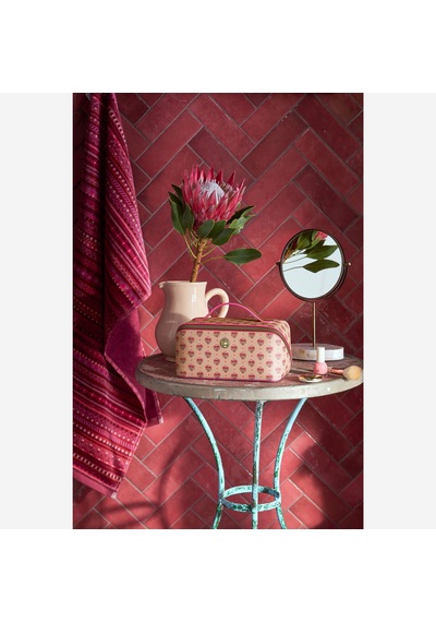 Pembe Suni Deri Makyaj Çantası 23,5x10,5x11 Cm
