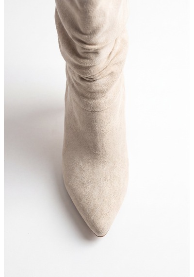 V.s.h Velvet Kama Kadın Süet Körüklü 7 Cm Topuklu Krem Yarım Çizme -2562