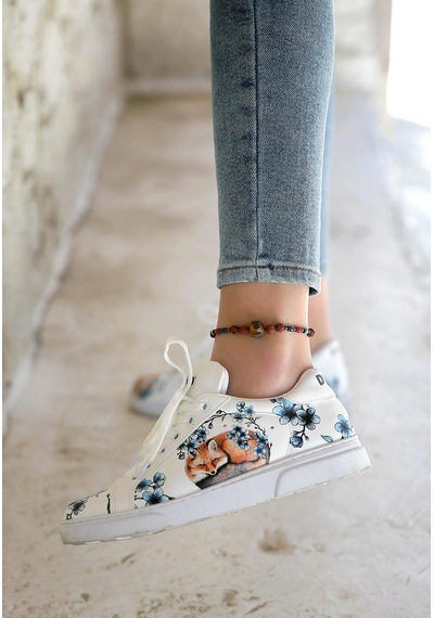 Kadın Vegan Deri Beyaz Günlük Sneakers - Stay Clever Tasarım Çok Renkli