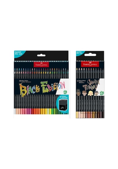 Faber Castell Black Edition 50 Renk Kuru Boya Ve 12 Renk Skin Tones İkisi Birarada Set Çok Renkli