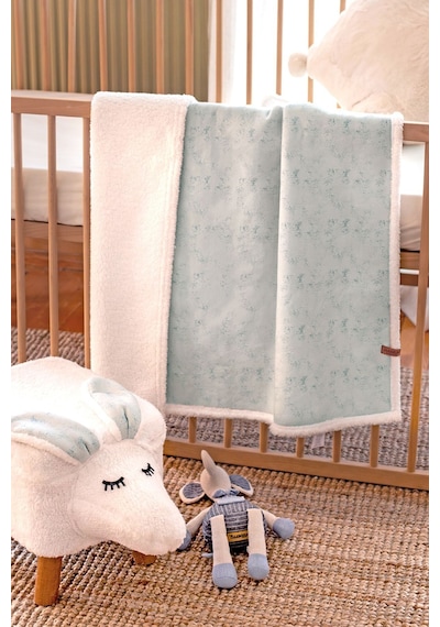 Fluffy Bebek Battaniyesi 80x100 Solid Yeşil Kundak Puset Çift Taraflı Koyun Tüyü Battaniye 100x80