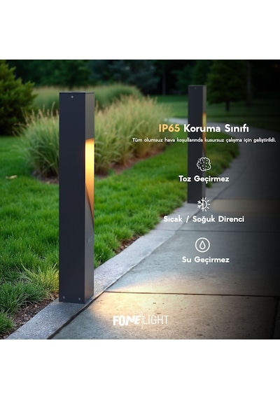 FoneLight Luzerra 75 cm LED Bahçe Aydınlatma Direği Antrasit Alüminyum IP65 Bollard Peyzaj Yürüyüş Yolu Lambası 9W 4000K