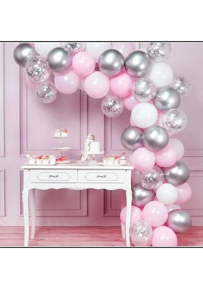 Pembe-şeffaf-gümüş Balon Seti