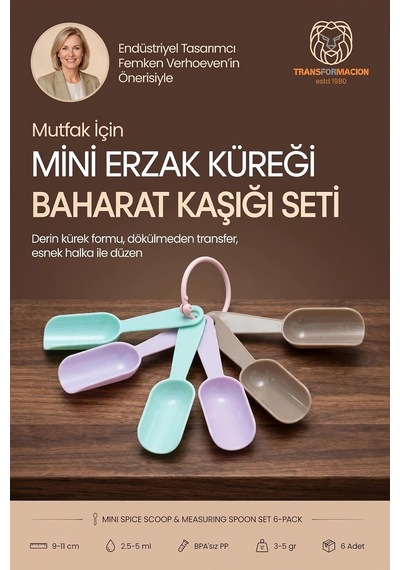 Tr 6'li Renkli Mini Baharat Kaşığı Seti Plastik Erzak Ölçü Küreği Kahve Tuz Baharat Kavanoz İçi Kaşık 72347 Genel