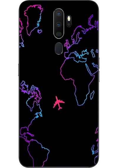 Oppo A5 2020 Uyumlu Dünya Uçuşu Baskılı Silikon Kılıf Renkli