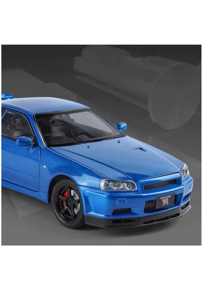 Nissan Skyline Gtr R34 1:24 Ölçek Diecast Model Araba Açılan Kapıları Nıssan Gtr R34 Model Mavi