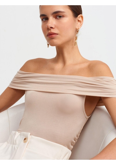 Dilvin 30902 Omuzları Açık Büzgülü Top-bej-825 Bej