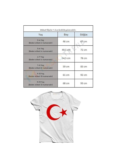 Masho Kids A Kalite Beyaz Üstüne Ay Yıldız Türkiye Tshirt - 29 Ekim Cumhuriy Beyaz