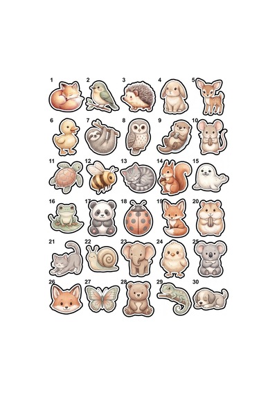 30 Adet Pastel Sulu Boya Sevimli Hayvanlar Sticker Seti - Laptop Defter Telefon İçin Çok Renkli